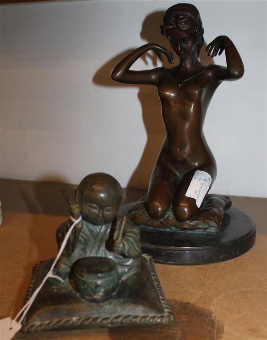 Bronze of an Oriental boy & another of a nude